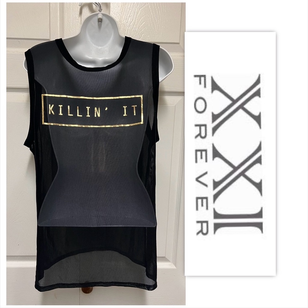 Forever XXI Black Sheer "KILLIN' IT" Body Con Muscle Tank